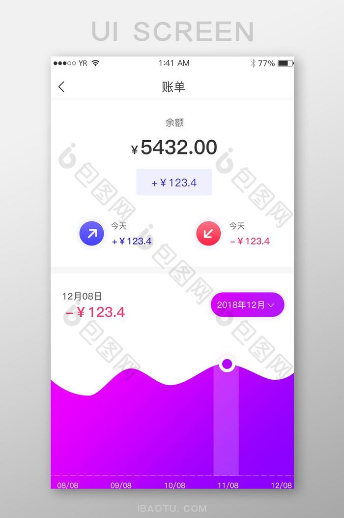 紫色渐变简洁账单柱形图日期选择界面图片图片