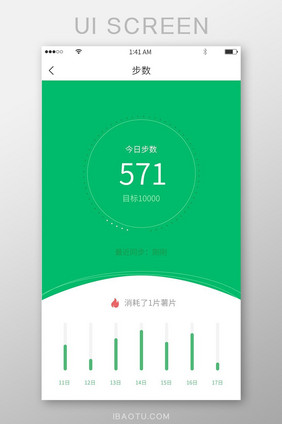 绿色简约环形图与柱状图步数显示界面