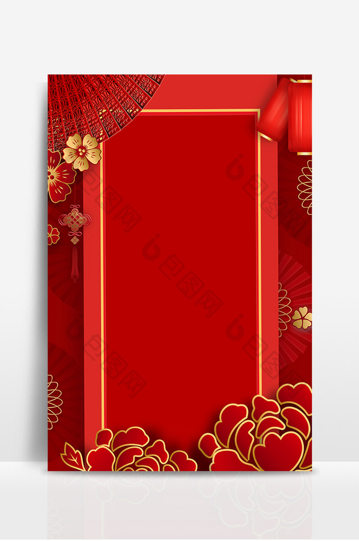 中国风红色新年花纹边框背景