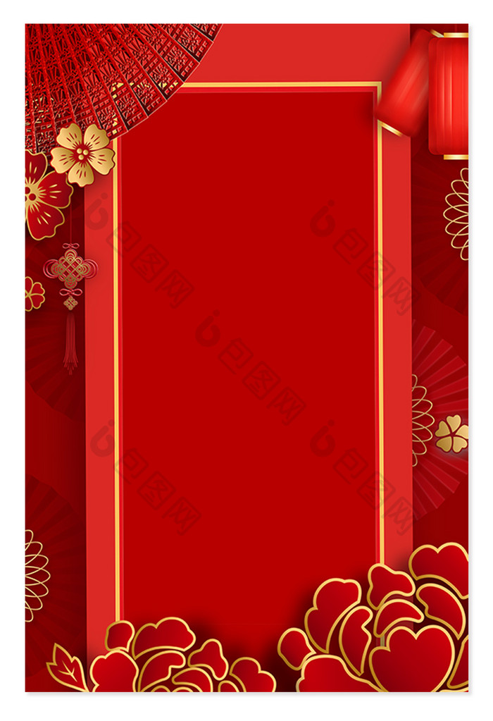 中国风红色新年花纹边框背景