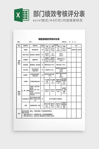 完善的部门绩效考核评分表图片
