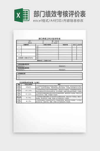 内容详尽的部门绩效考核评价表图片