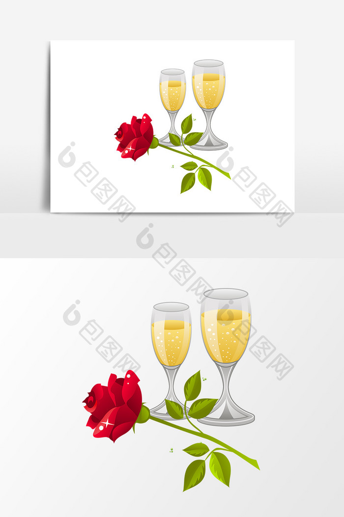 卡通香槟玫瑰花设计元素