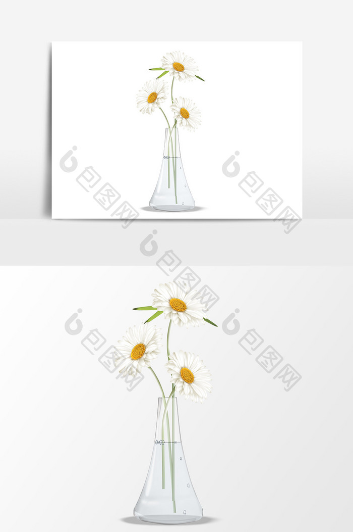 手绘透明花瓶花朵设计元素