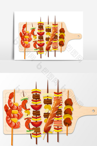 手绘卡通烤串海鲜设计元素图片