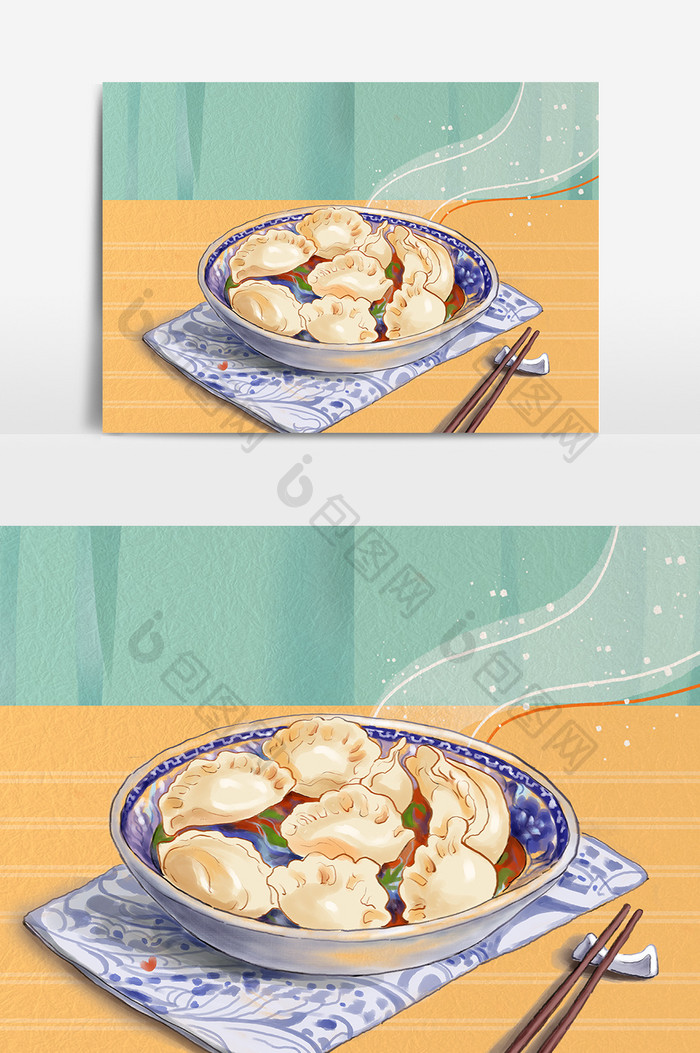 手绘卡通食物饺子设计元素