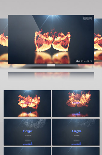 炫酷火焰翅膀标志揭示开场动画特效AE模板图片