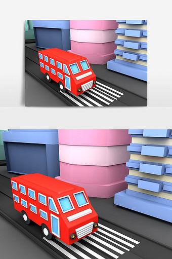 C4D行驶的公交车模型交通工具城市道路图片