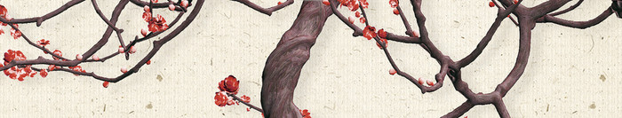 新中式中国风边框红花树枝月圆背景墙