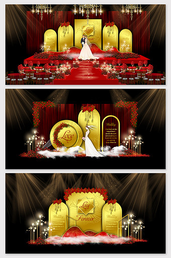 欧式奢华红金婚礼舞台背景图片