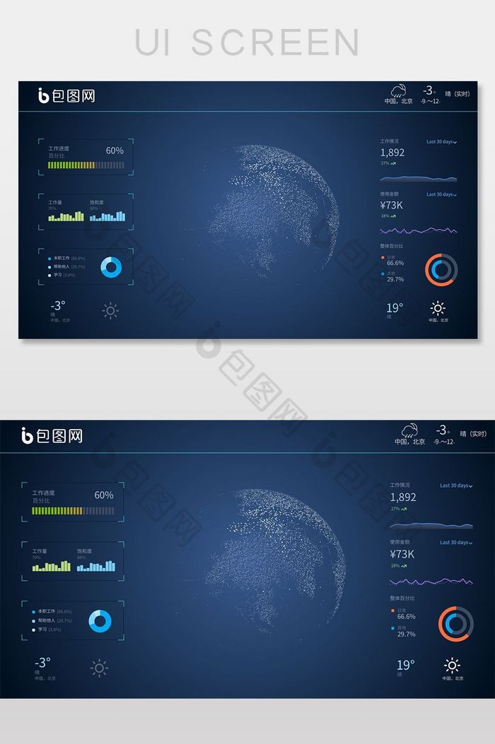 蓝色渐变网页大数据可视化科技感UI页面