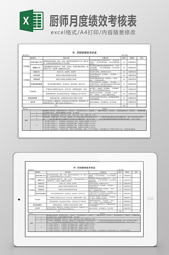 厨师月度绩效考核表图片