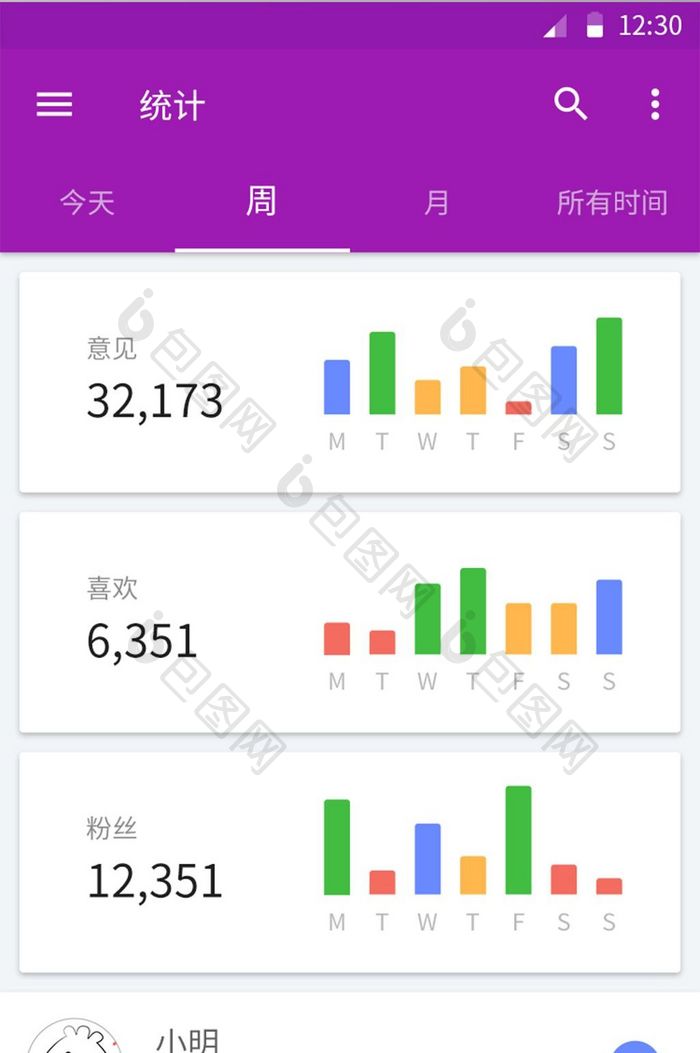 卡片式统计列表式简洁式紫色节界面