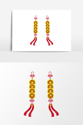 卡通手绘铜钱挂饰设计元素