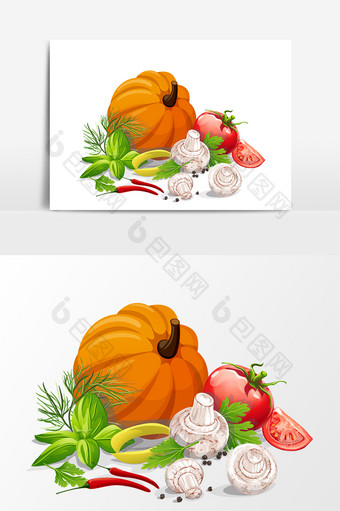 卡通食材南瓜西红柿白蒜设计元素图片