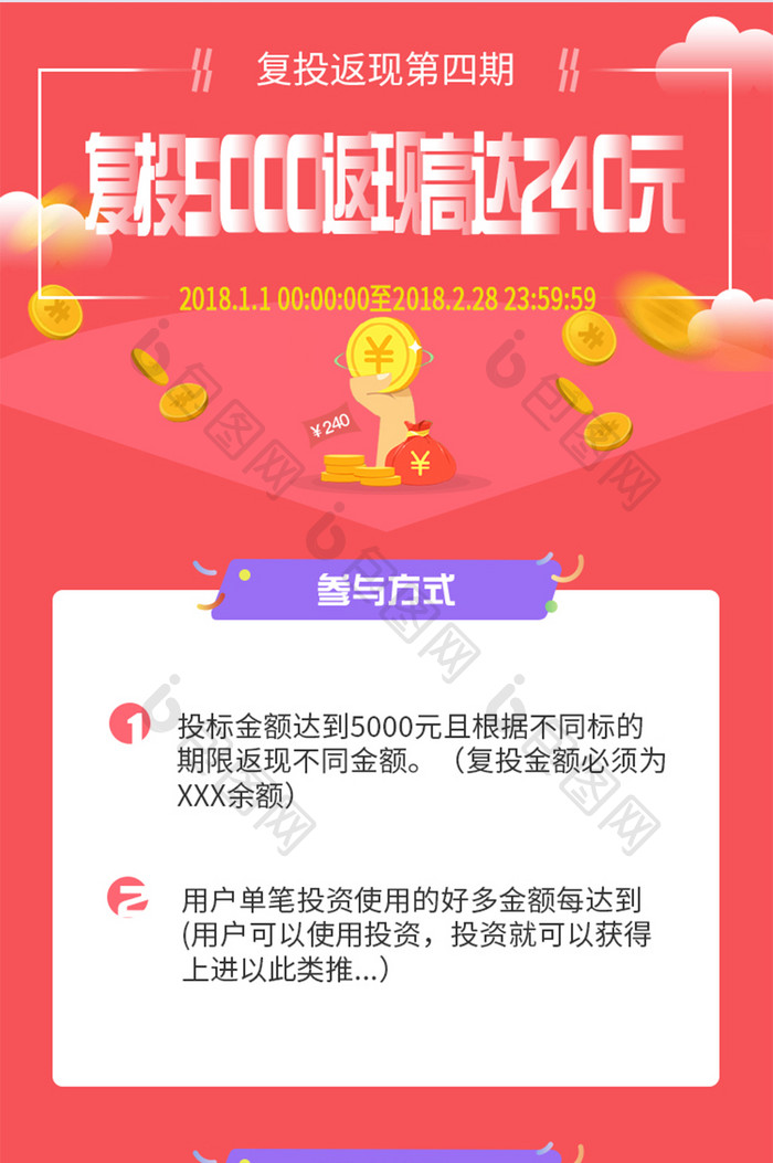 红色喜悦金融app首投返现活动H5长图