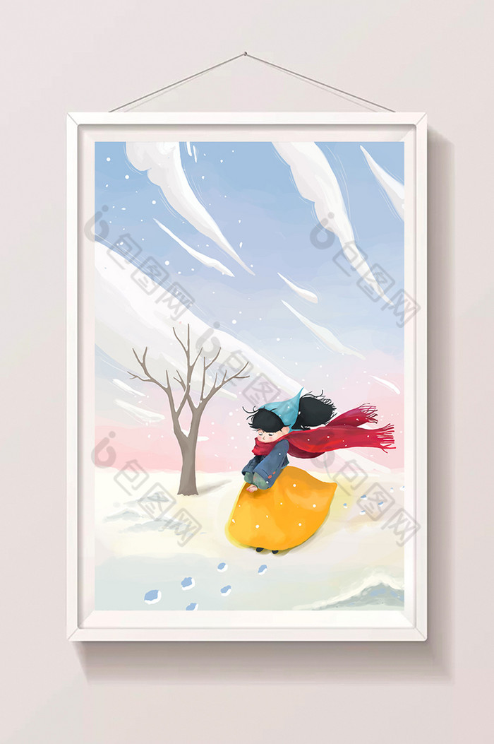 大寒节气雪中的少女插画图片图片
