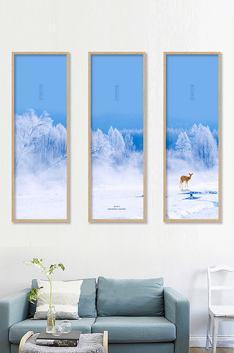 高清雾凇雪景麋鹿创意居家装饰画图片