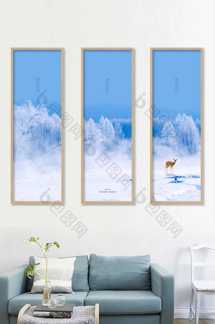 高清雾凇雪景麋鹿创意居家装饰画图片图片