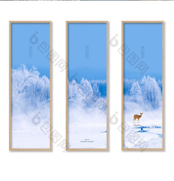 高清雾凇雪景麋鹿创意居家装饰画