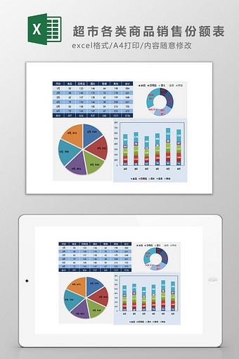 超市各类商品销售份额表Excel模板