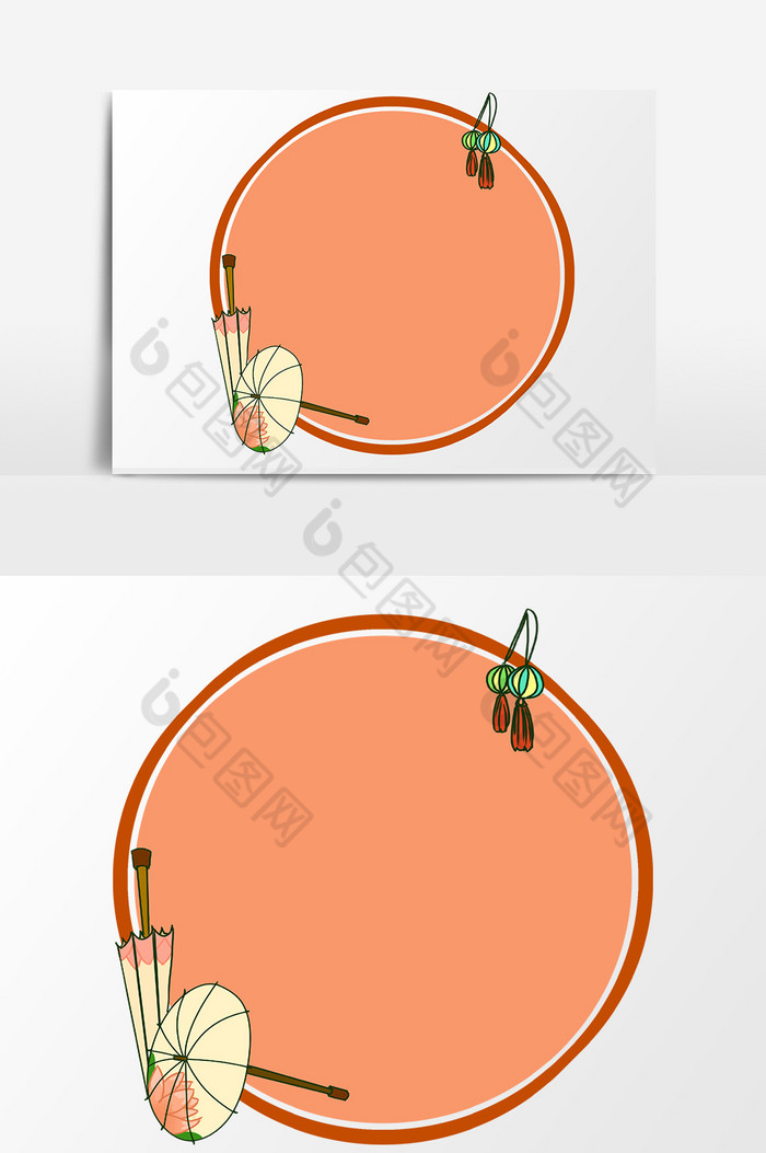 荷花纸伞圆形边框图片图片
