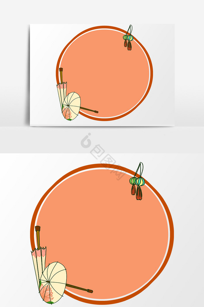 荷花纸伞圆形边框图片
