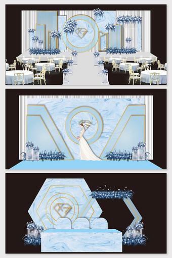 现代简约欧式蓝色大理石纹理矢量婚礼效果图图片