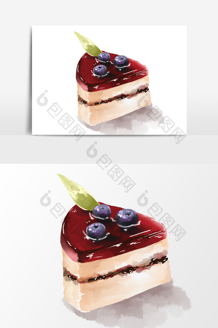 水彩手绘蓝莓果酱蛋糕