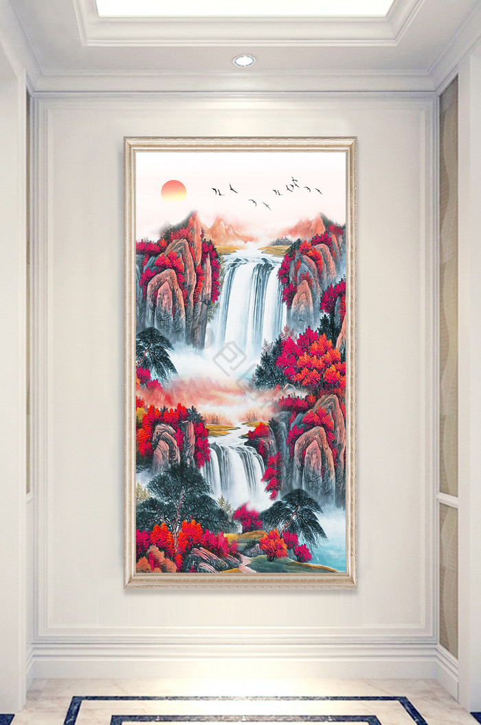 新中式国画山水风景画玄关装饰画图片