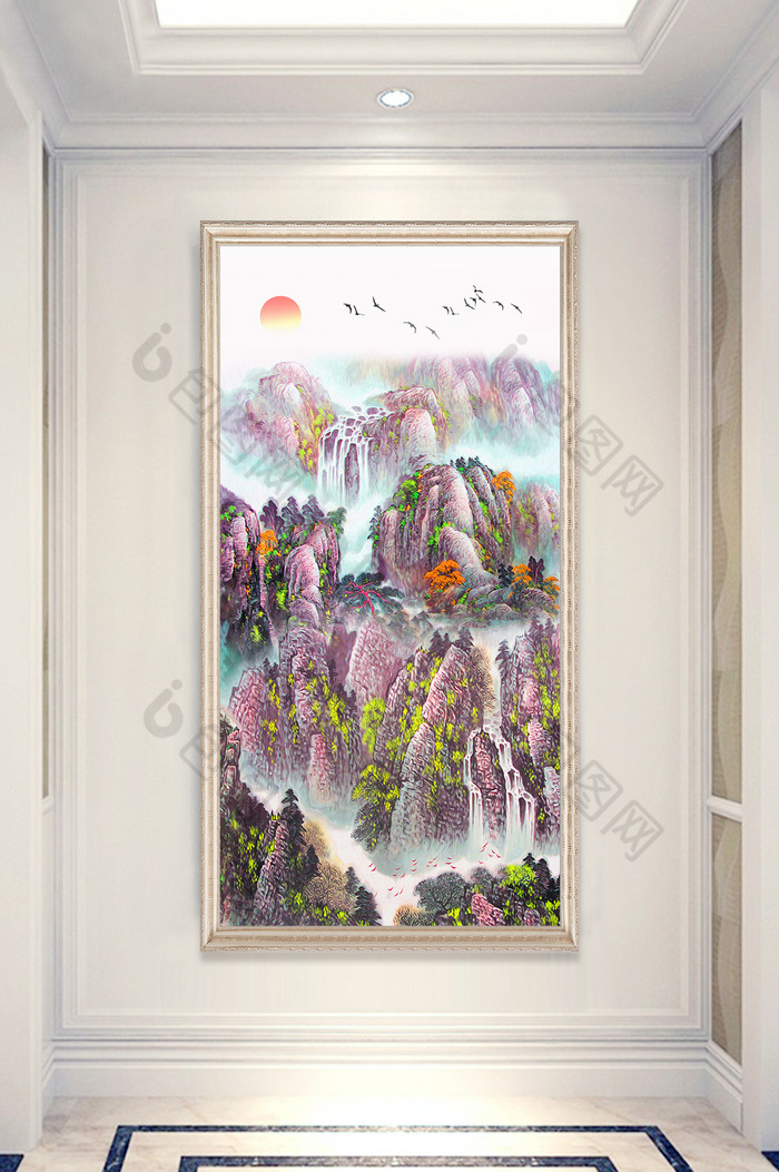 新中式山水风景唯美国画玄关装饰画图片图片