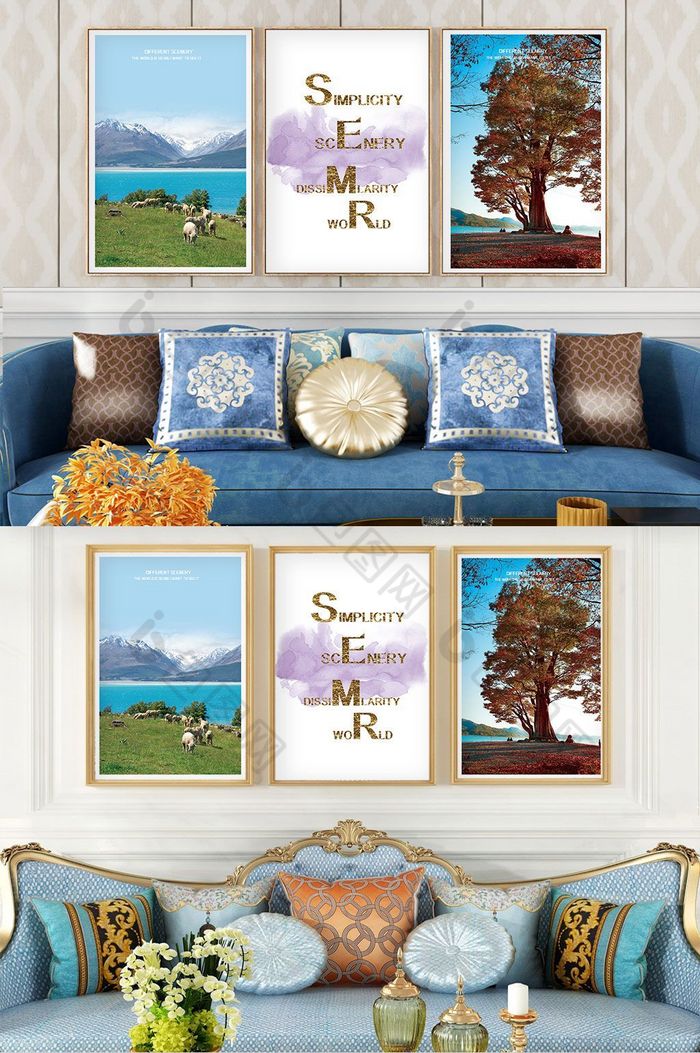 北欧风森林风景客厅酒店卧室装饰画图片图片