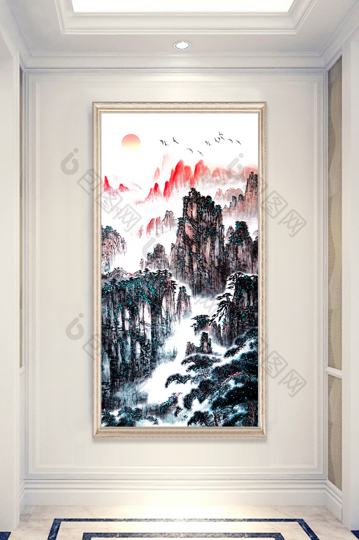 新中式国画意境山水风景画玄关装饰画