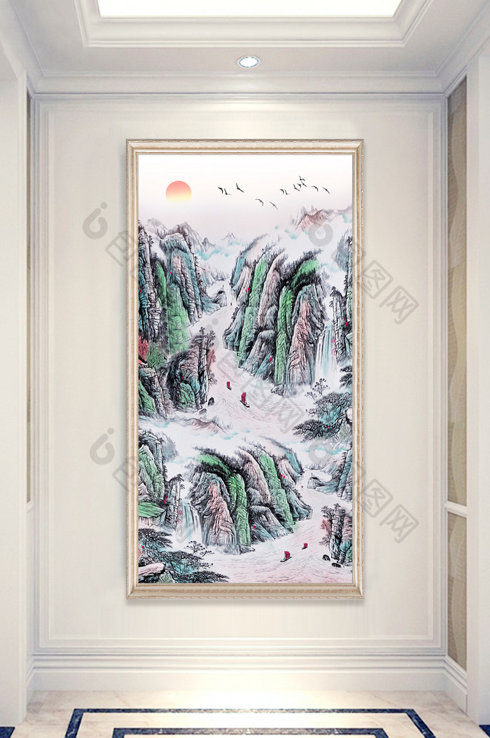 新中式意境国画山水风景画玄关装饰画