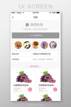 简约商城APP移动端拼团失败UI界面