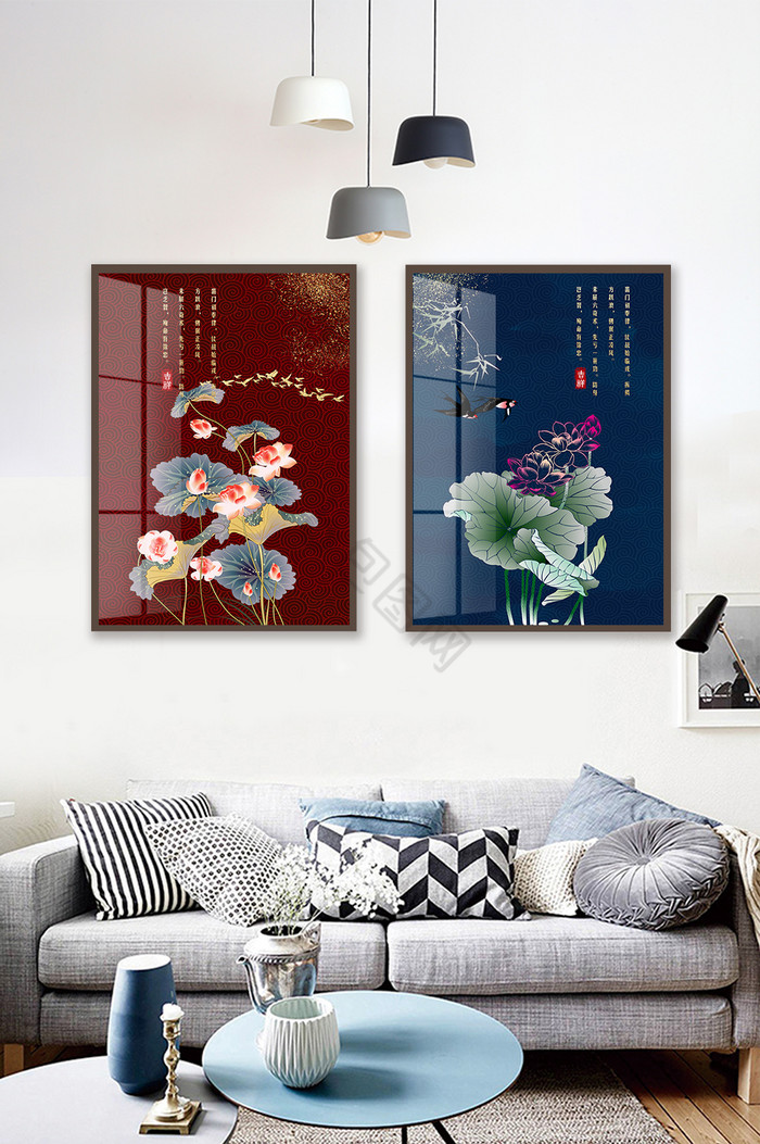 新中式荷花晶瓷装饰画图片