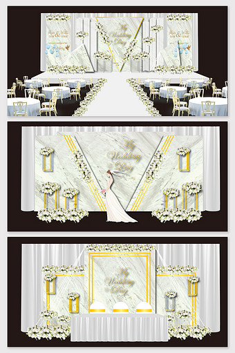 现代简约小清新白色大理石纹理婚礼舞台效果图片
