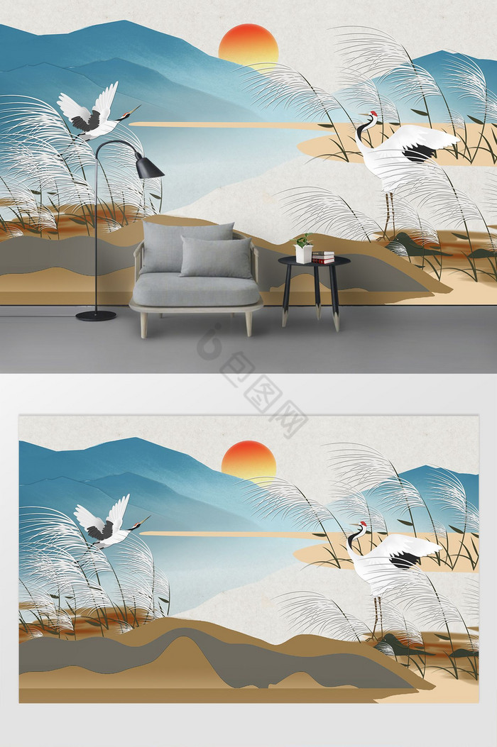 新中式山水风景画电视背景墙装饰画图片