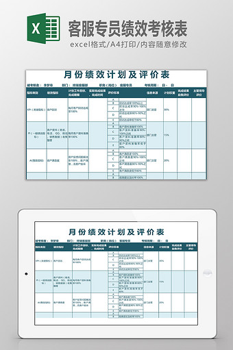 客服专员绩效考核表图片