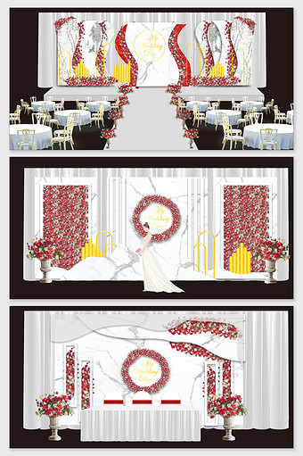 简约时尚红白大理石欧式婚礼效果图图片