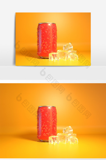 C4D可乐加冰块元素图片
