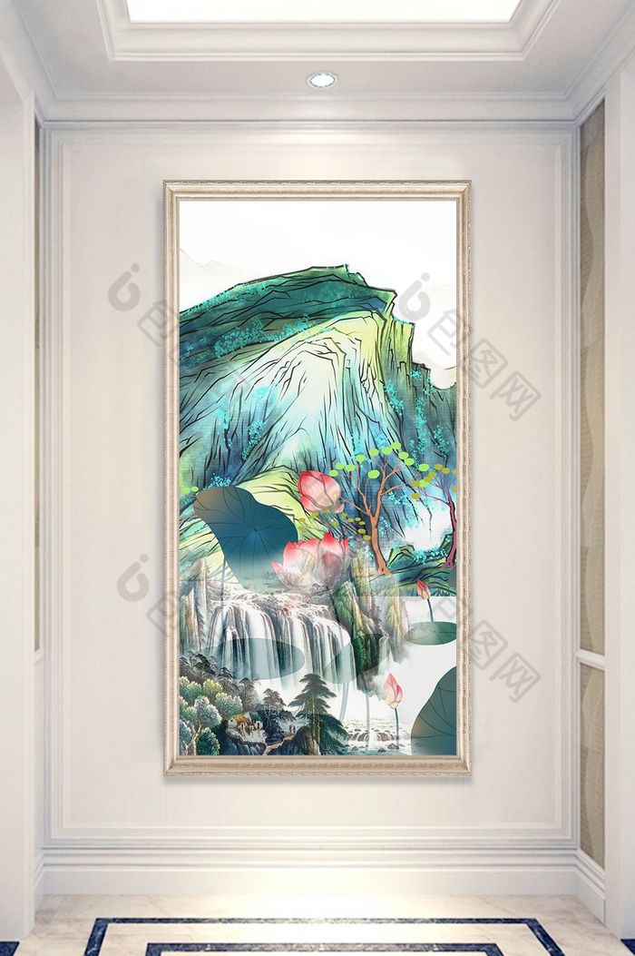【新中式抽象水墨山水玄关客厅装饰画】图片下载-包图网