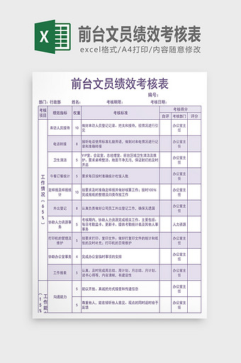 前台文员绩效考核表图片