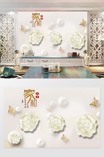 家和富贵欧式华丽金色花朵珠宝背景墙图片