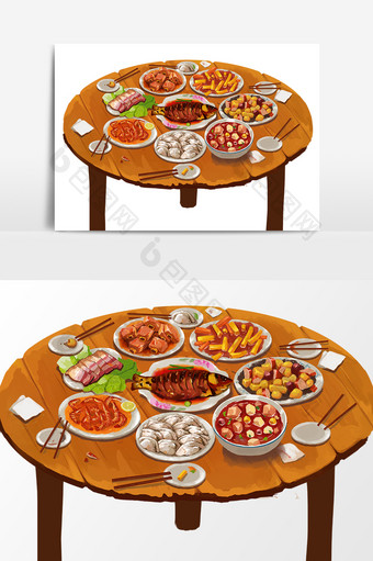 卡通一桌美食设计元素图片