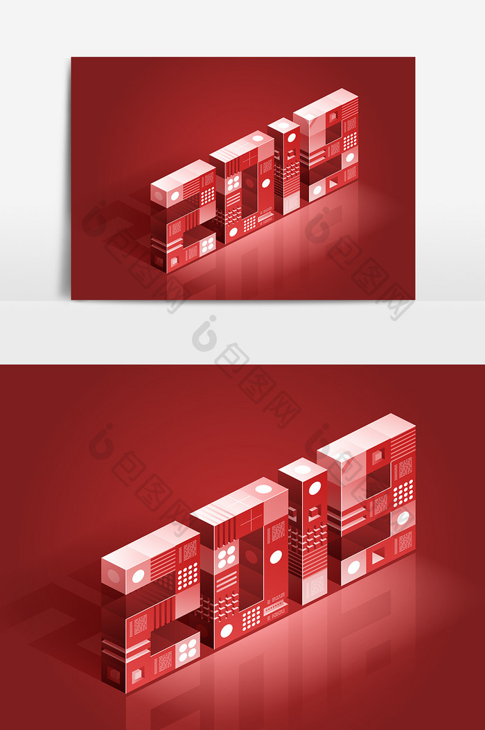 卡通红色数字2019设计元素