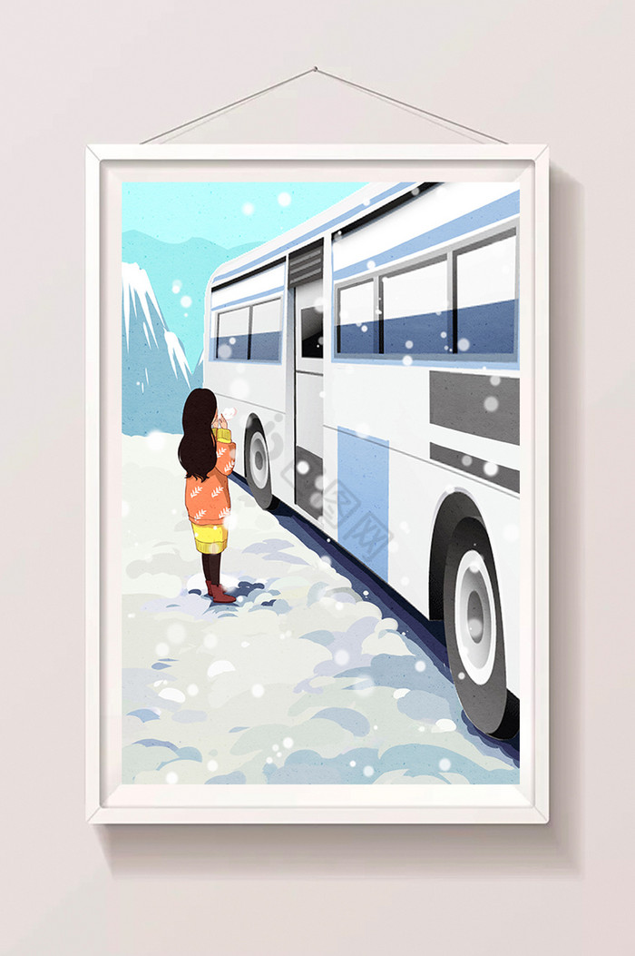 你好冬天冬季温暖列车搭车搭公交插画图片