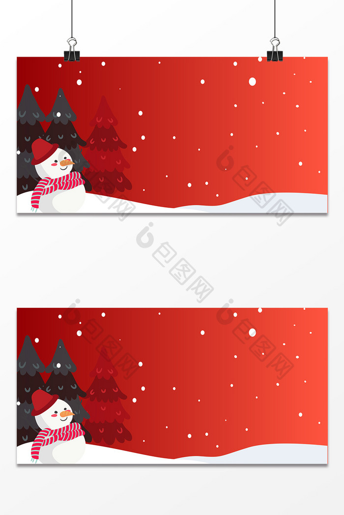 红色新年喜庆卡通雪人超市促销展板背景