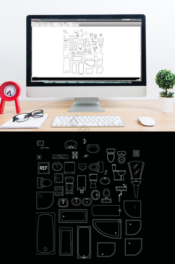 CAD卫生间洁具模型图库图片