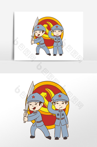 卡通改革开放拿刀和敬礼的红军人物素材图片